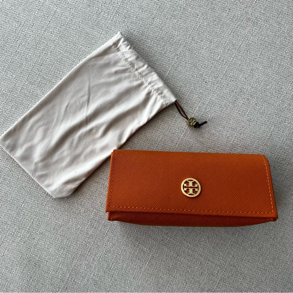 TORY BURCH Orange Glasses Case and Soft Drawstring Bag